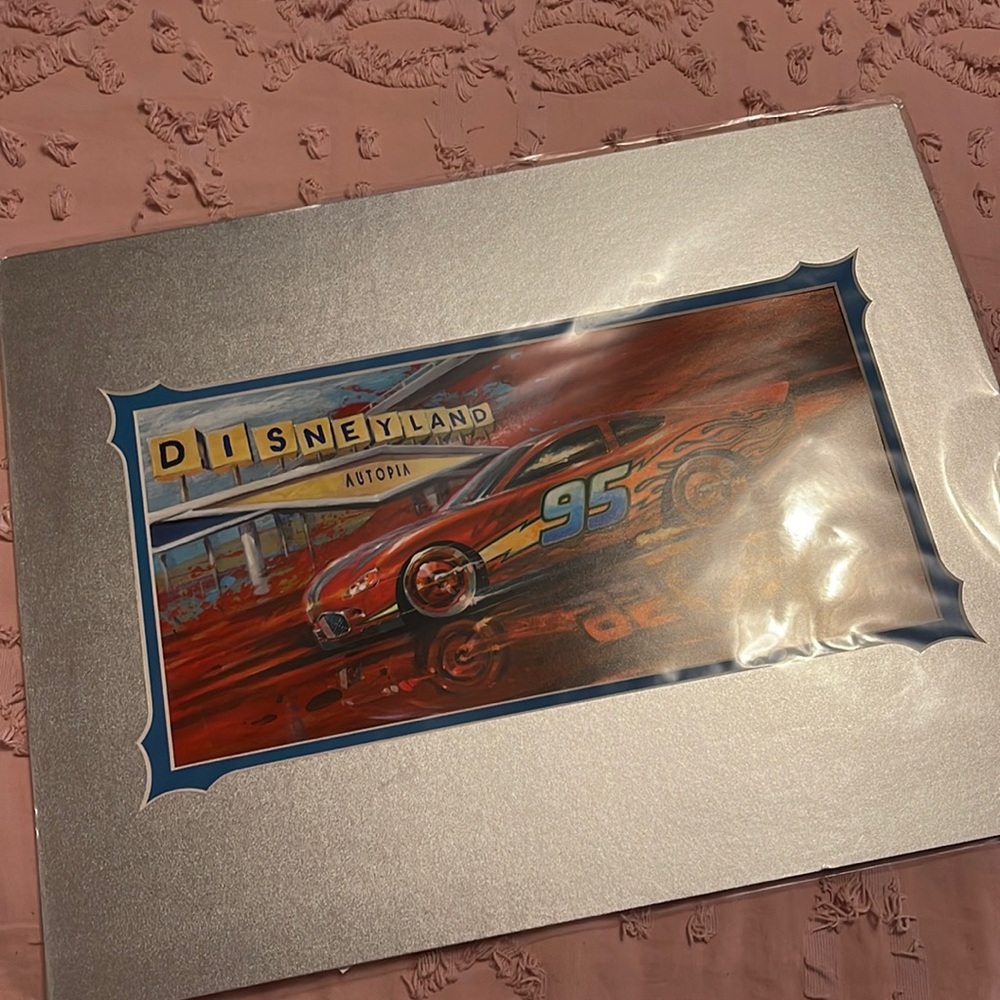 Disneyland Cars matted print by CHIP FOOSE Lightening McQueen 95 Autopia Disney